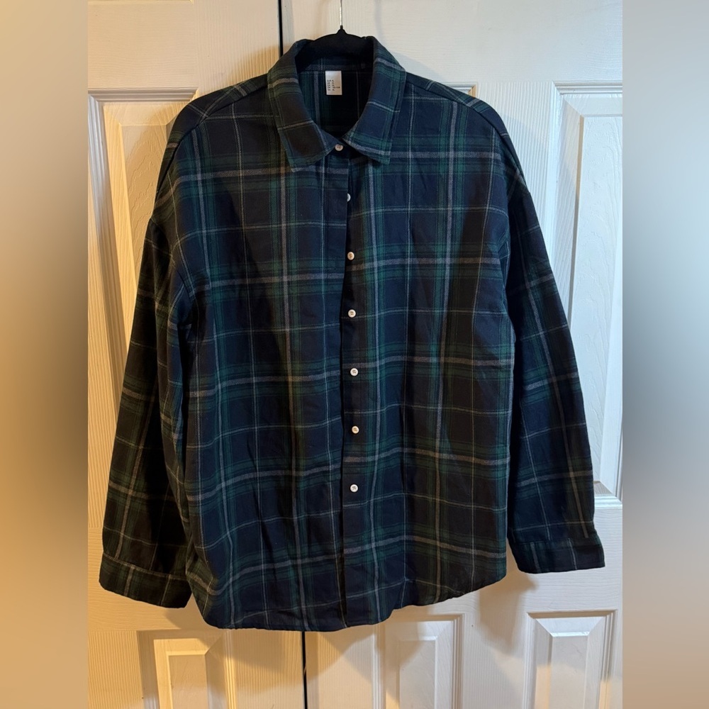 Men's Plaid Shirt - Green and Blue